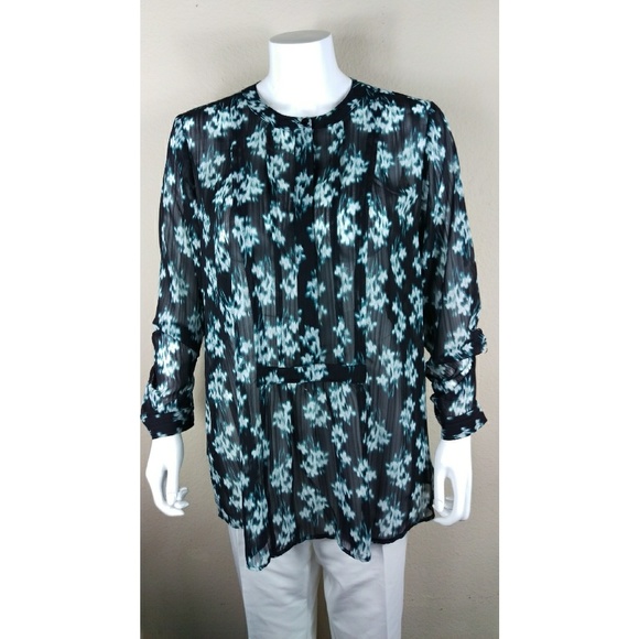 Vera Wang Simply Vera Black & Green Printed Blouse - Picture 1 of 8